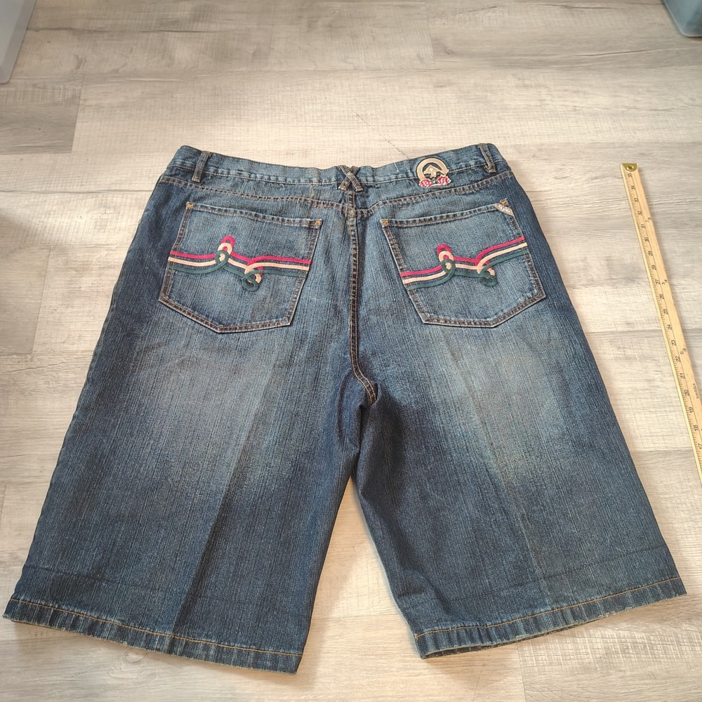 LRG Mens Baggy Denim Shorts Blue Wide leg Y2K Streetwear Size 42 skater